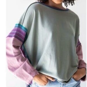 Natural Life Knit Trim Boxy Oversized Sweatshirt Size S/M Sage Green Mauve